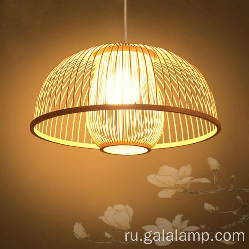 Двухслойный подвесной светильник из бамбука с куполом